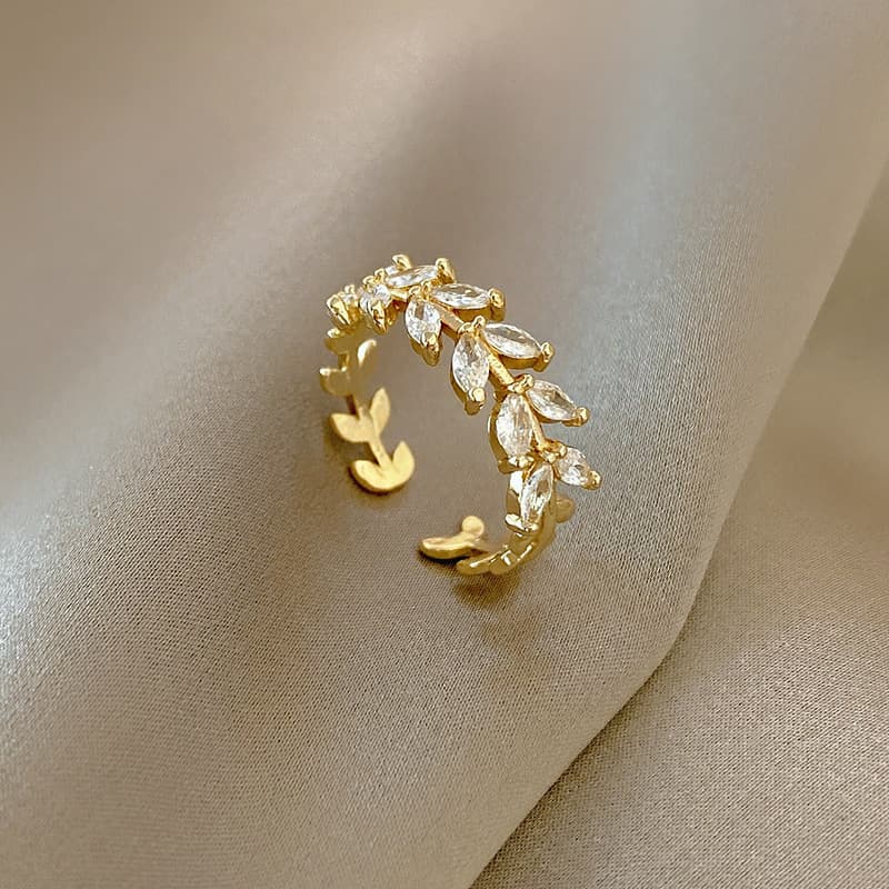 Gold Marquise Crystal Leaf Wreath Open Ring — Ring crystals from Mowey Studio