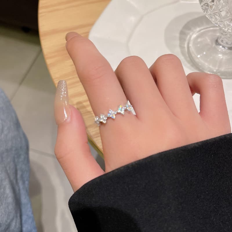 Silver Aurora Star Cluster Open Ring — front view