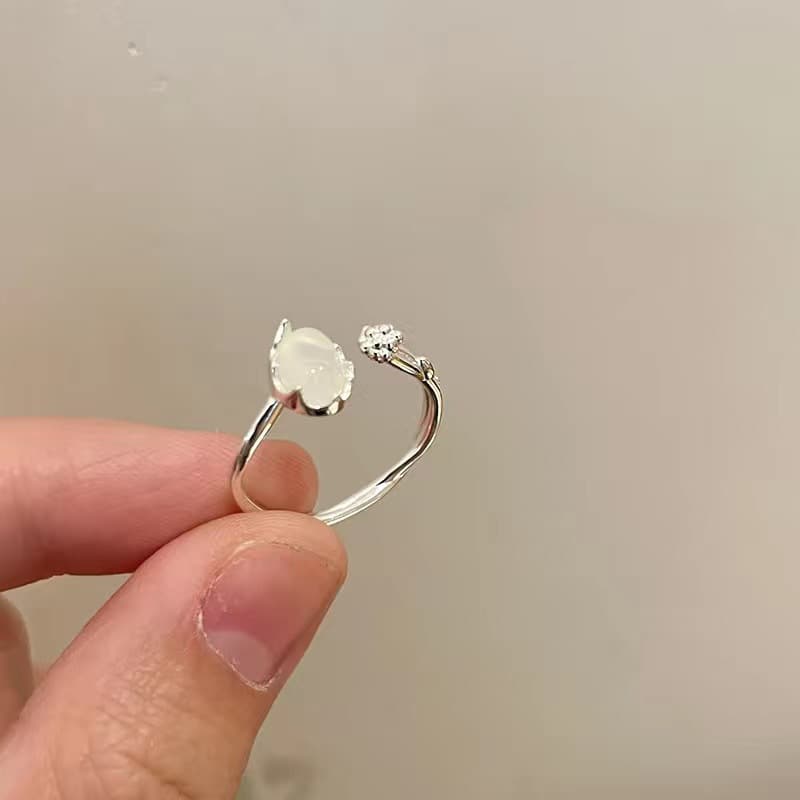 Silver Moonstone Lotus Open Ring — Ring statements from Mowey Studio