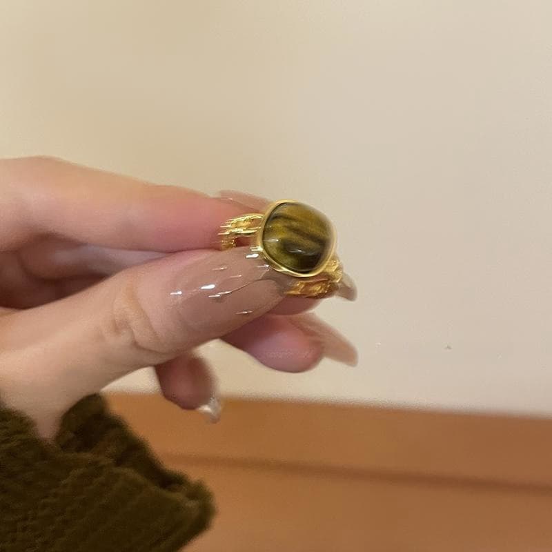 Gold Tiger Eye Cushion Statement Ring — Ring statements from Mowey Studio