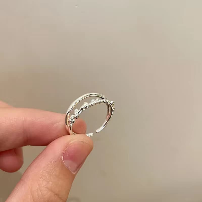 Silver Double Arc Bead Open Ring — Ring minimals from Mowey Studio