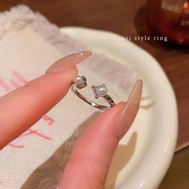 Silver Double Pearl Tip Open Ring — Ring pearls from Mowey Studio