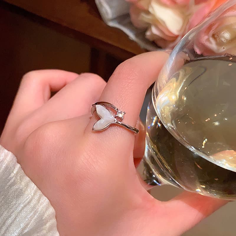 Silver White Heart Opal Fishtail Open Ring — Ring crystals from Mowey Studio