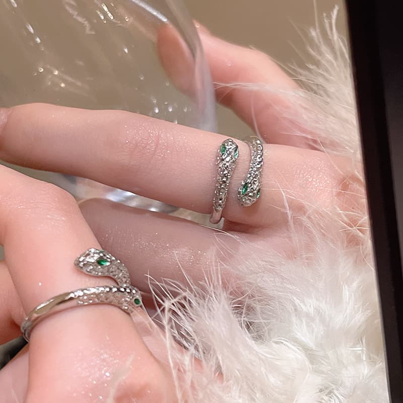 Silver Crystal Serpent Wrap Ring — front view