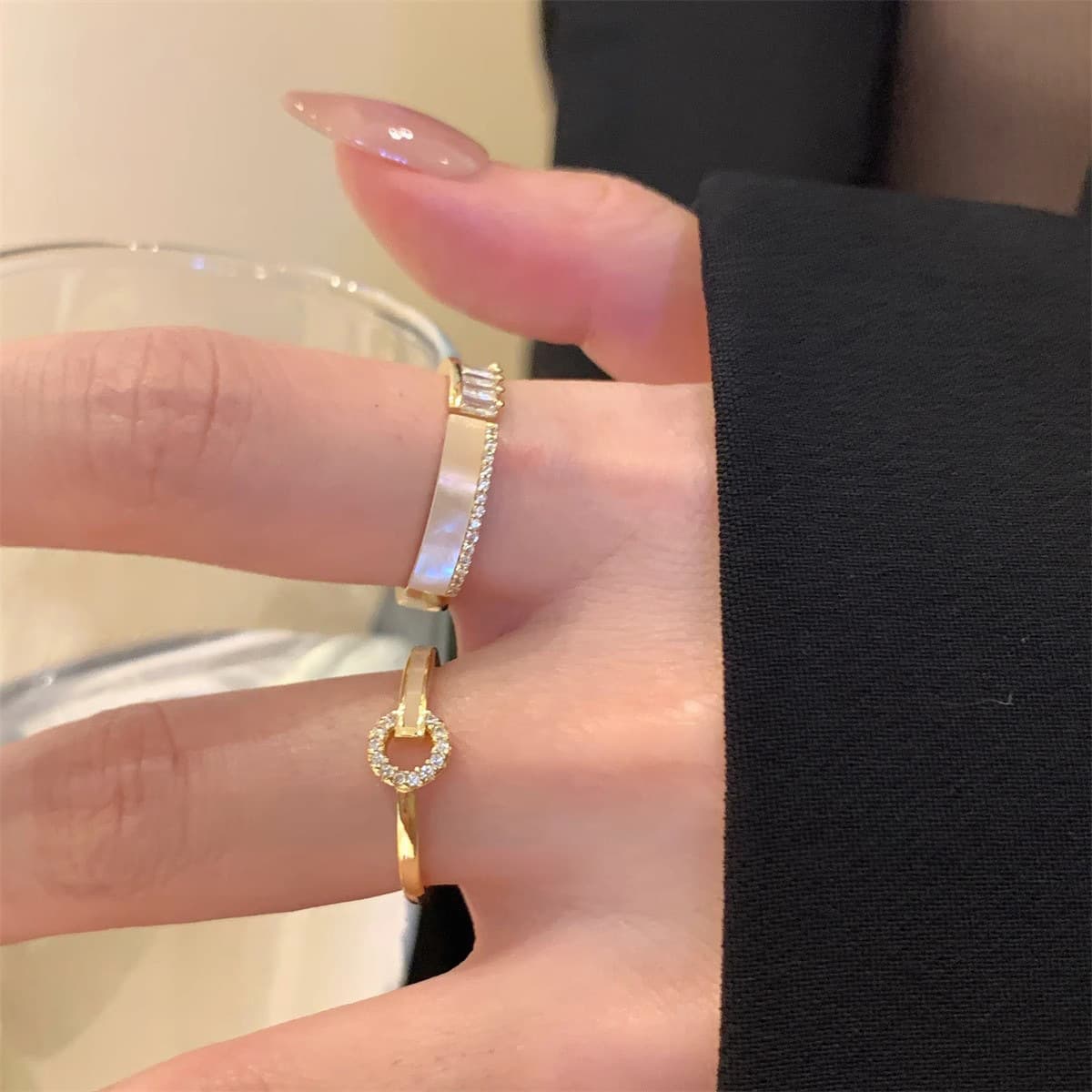 Gold Baguette Bar Circle Two Piece Ring Set — Ring crystals from Mowey Studio