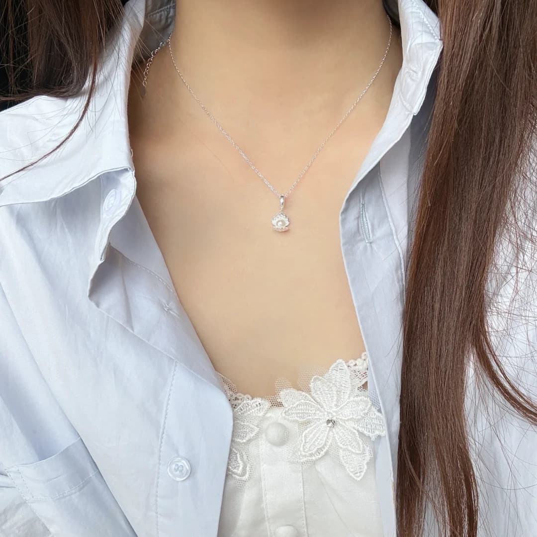 Pearl Camellia Cup Pendant Necklace — Necklace pearls from Mowey Studio