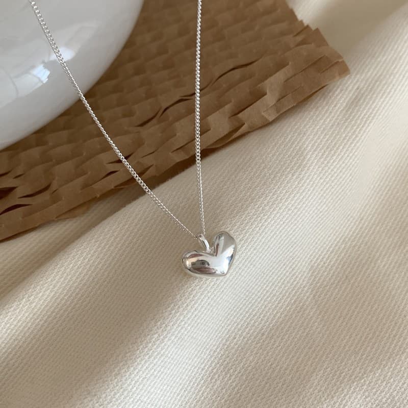 Puffy Silver Heart Pendant Necklace — Necklace pendants from Mowey Studio