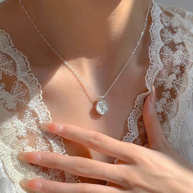 Rose Bud Medallion Necklace — front view