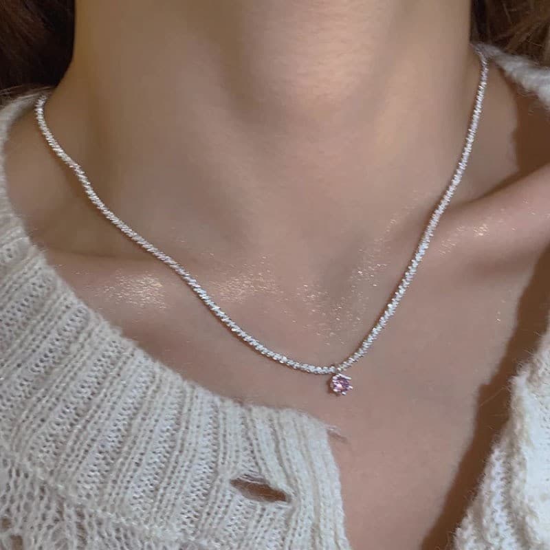 Tennis Chain Pink CZ Drop Necklace — Necklace pendants from Mowey Studio