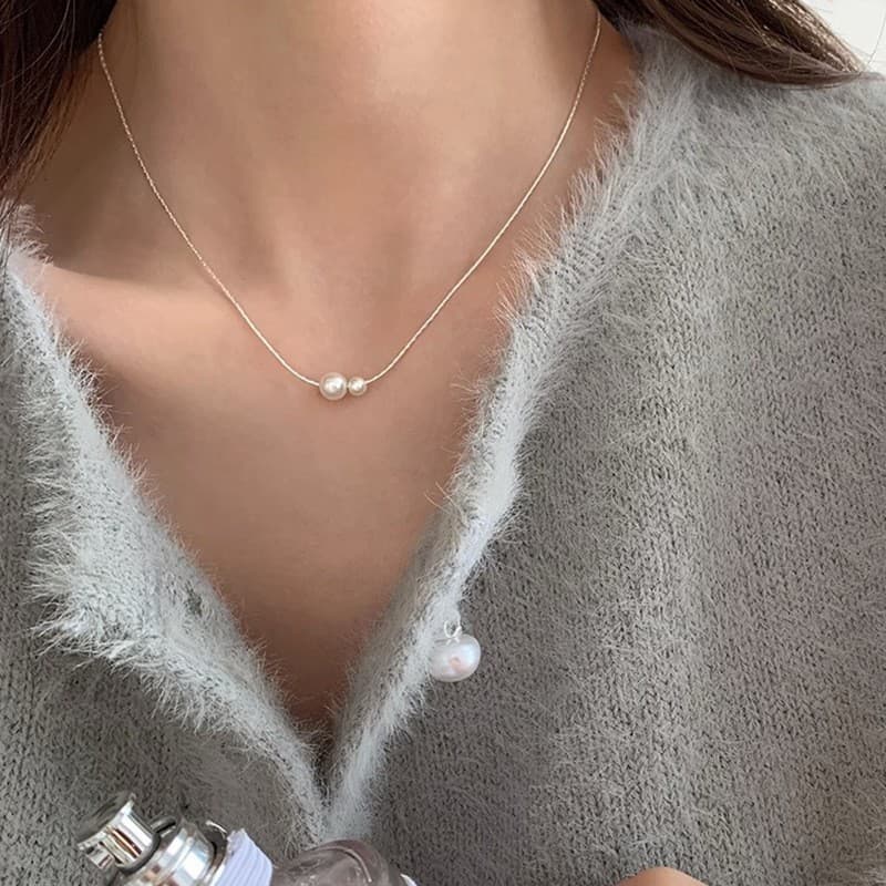 Floating Pearl Drop Necklace — front view