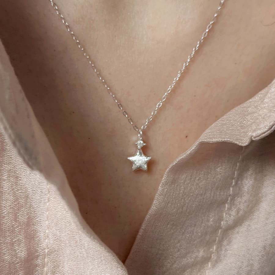 Brushed Star CZ Pendant Necklace — front view