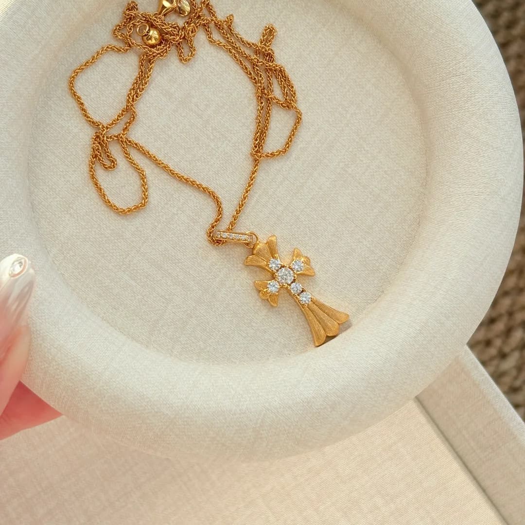 Gold Ginkgo Cross CZ Necklace — Necklace pendants from Mowey Studio