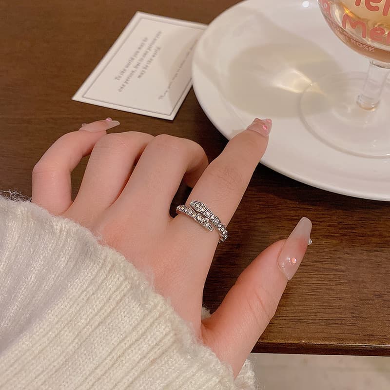 Silver Full Crystal Snake Scale Band Ring — Ring statements from Mowey Studio