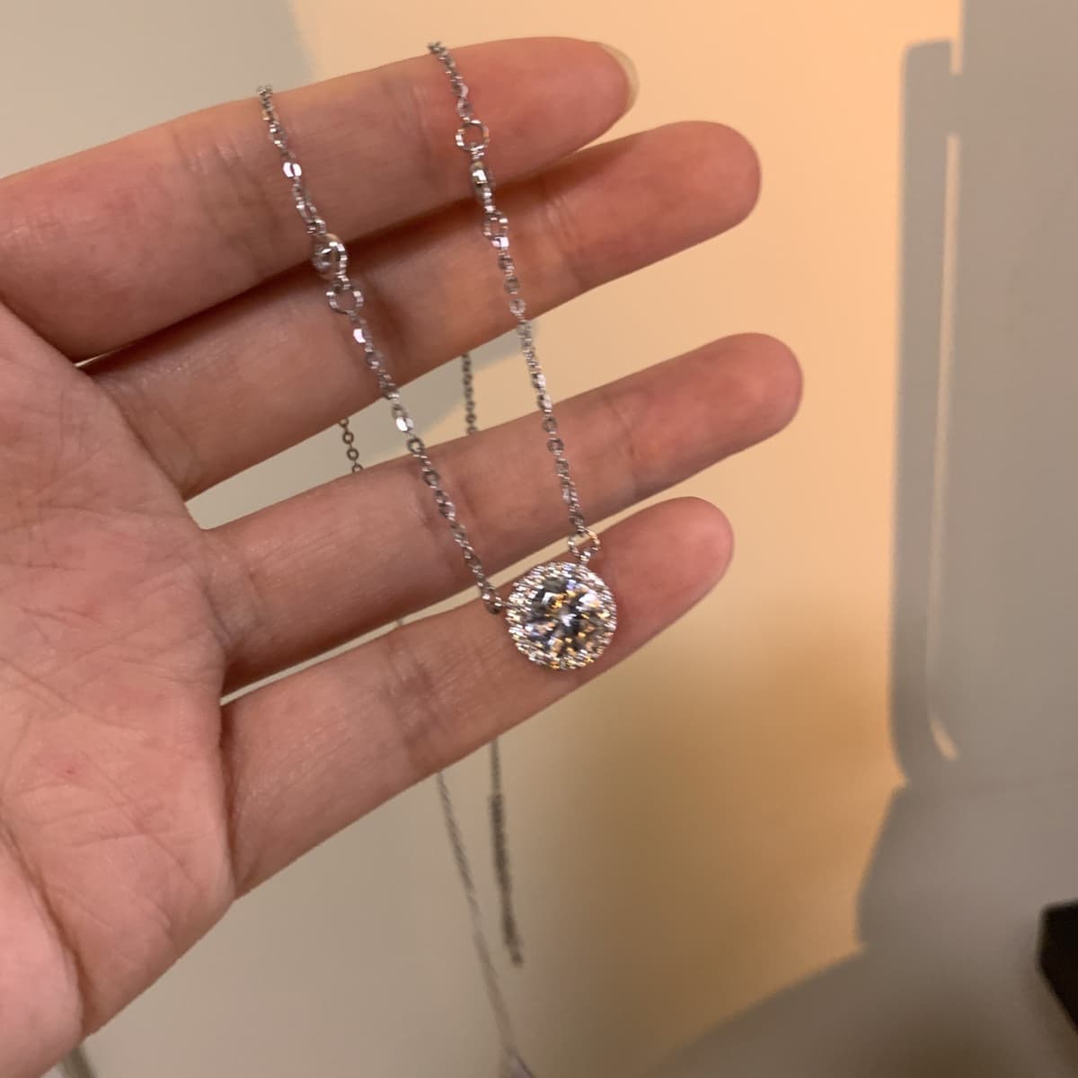 Silver Round CZ Halo Pendant Necklace — front view