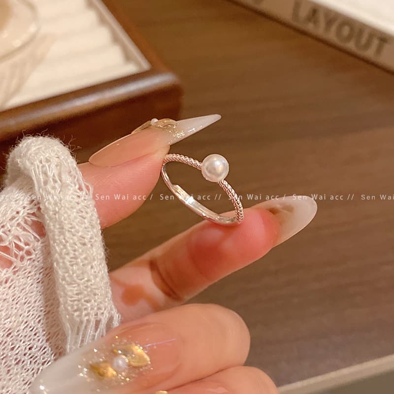 Silver Twisted Pearl Tip Open Ring — Ring pearls from Mowey Studio