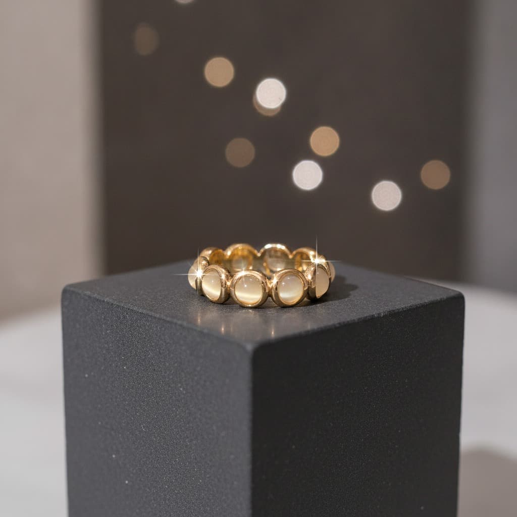 Gold Round Cat Eye Bubble Band Ring — view 2