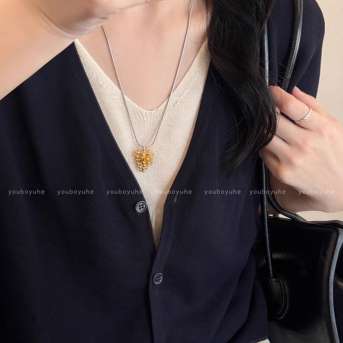 Gold Pinecone Pendant Snake Chain Necklace — front view