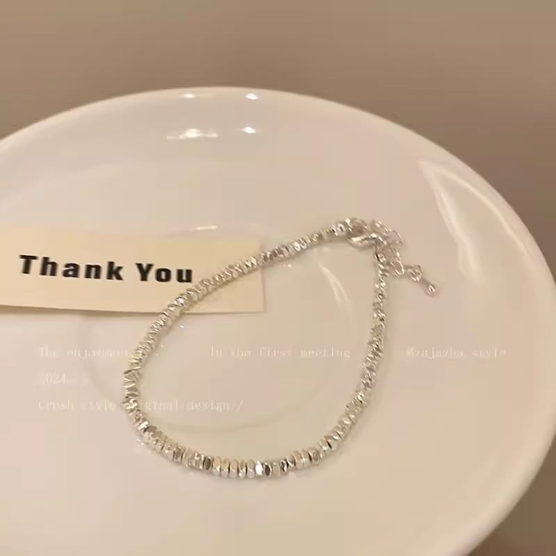 Silver Crushed Silver Disc Bead Chain Bracelet — Bracelet minimals from Mowey Studio