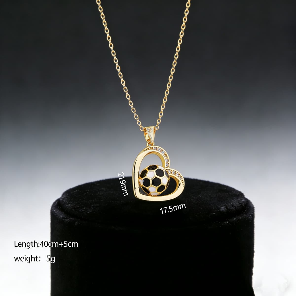 Gold Alloy Heart & Football FIFA World Cup 2026 Pendant Necklace — front view