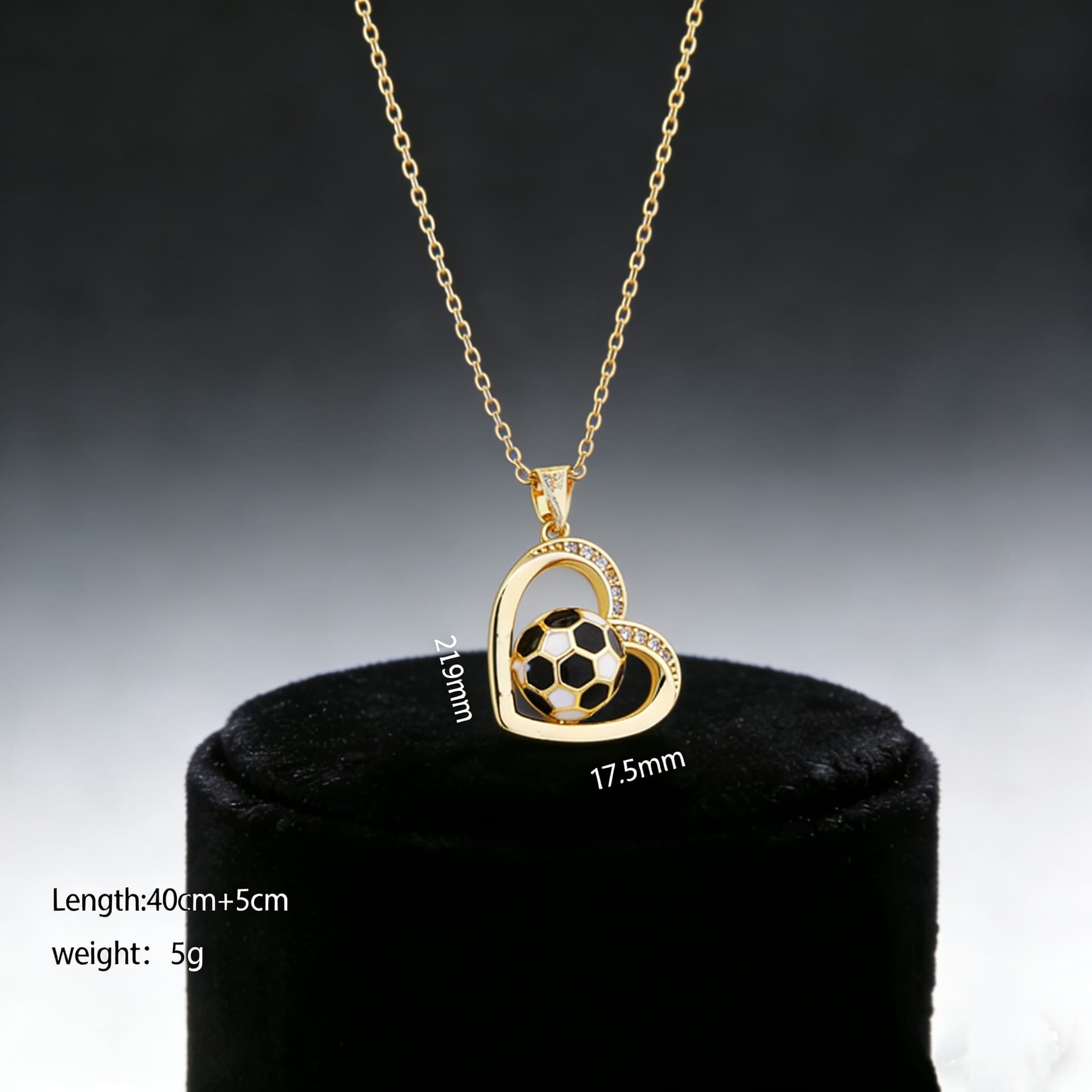 Gold Alloy Heart & Football FIFA World Cup 2026 Pendant Necklace — front view
