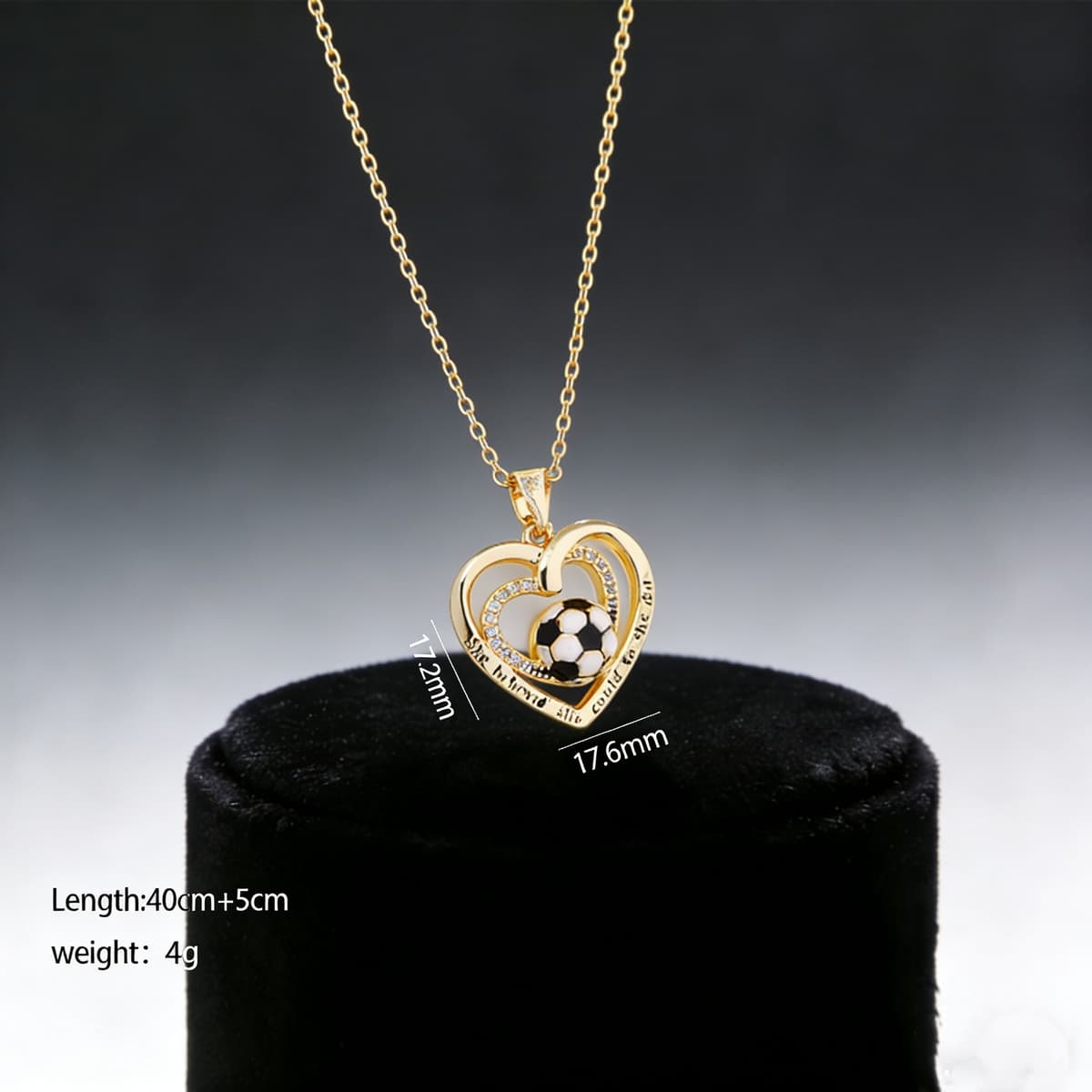 Silver Alloy Heart & Football FIFA World Cup 2026 Pendant Necklace — front view