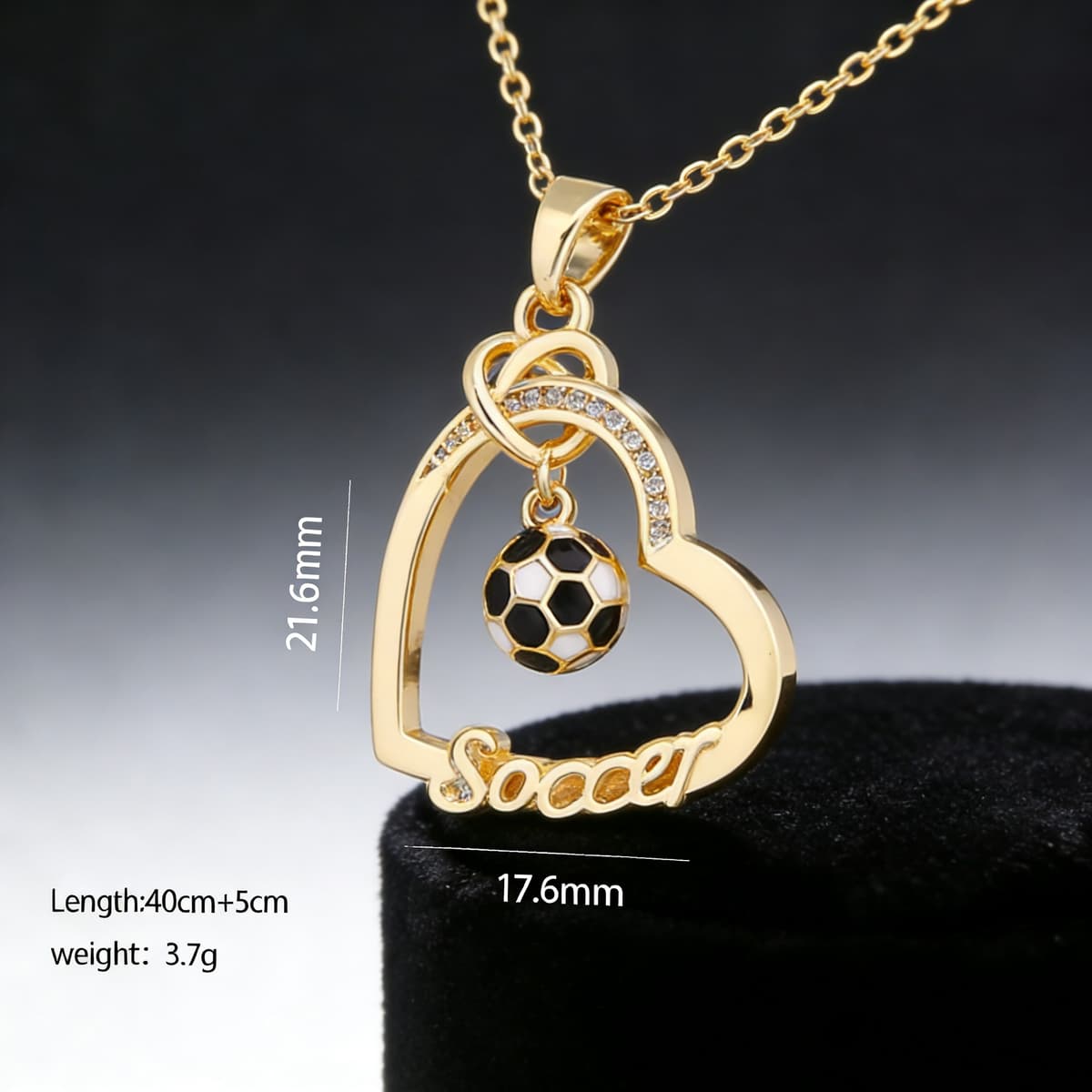 Rose Gold Alloy Heart & Football FIFA World Cup 2026 Pendant Necklace — front view