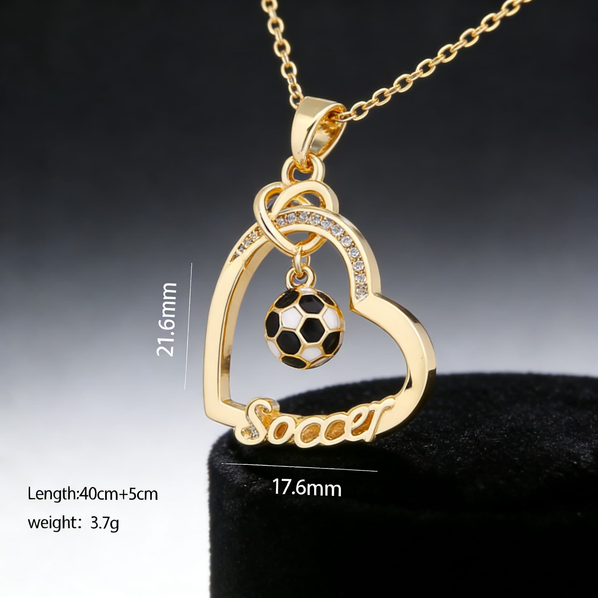 Rose Gold Alloy Heart & Football FIFA World Cup 2026 Pendant Necklace — front view