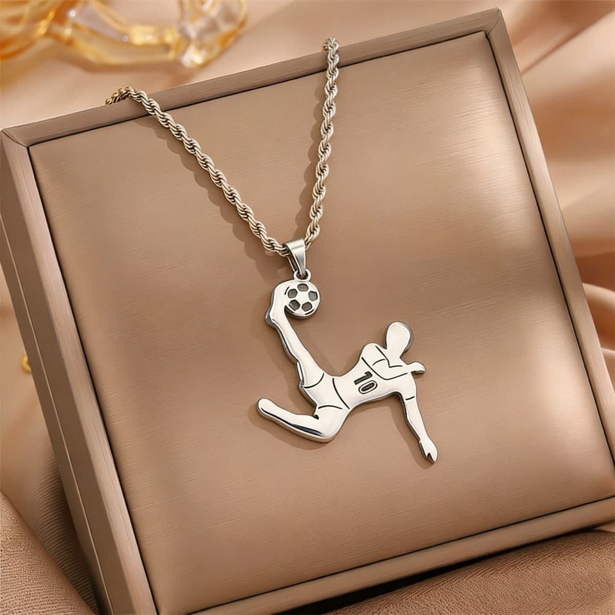 Steel No.10 Bicycle Kick FIFA World Cup 2026 Crystal Pendant Necklace — front view