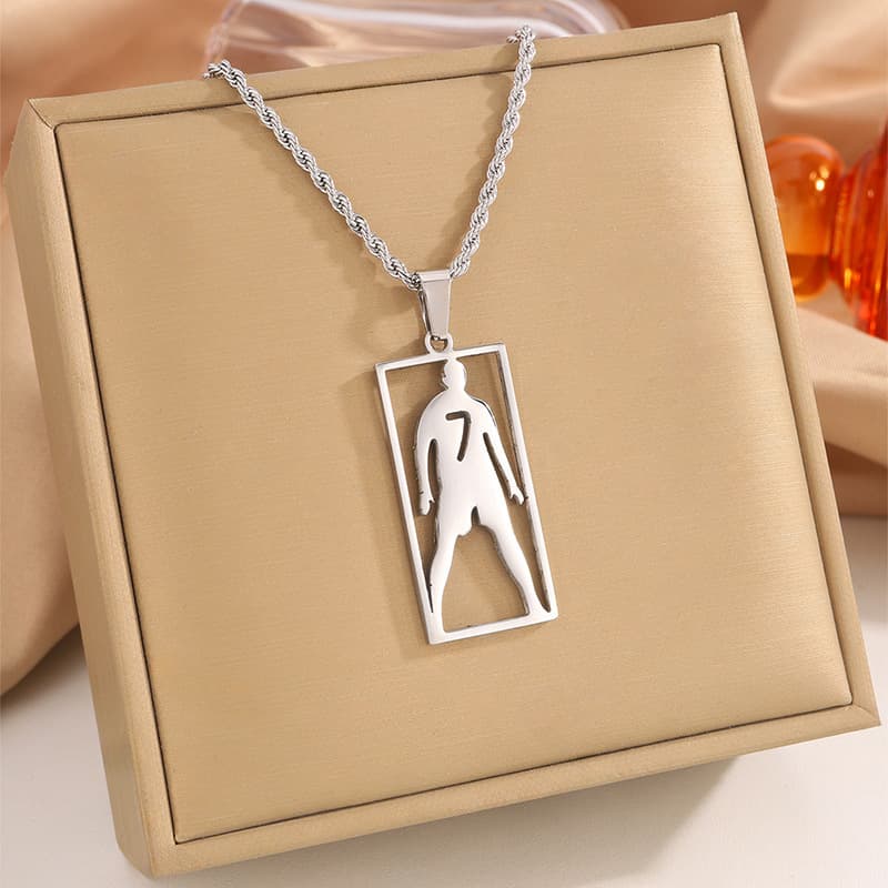 Silver No.7 Portugal Ronaldo FIFA World Cup 2026 Crystal Player Pendant Necklace — Necklace pendants from Mowey Studio