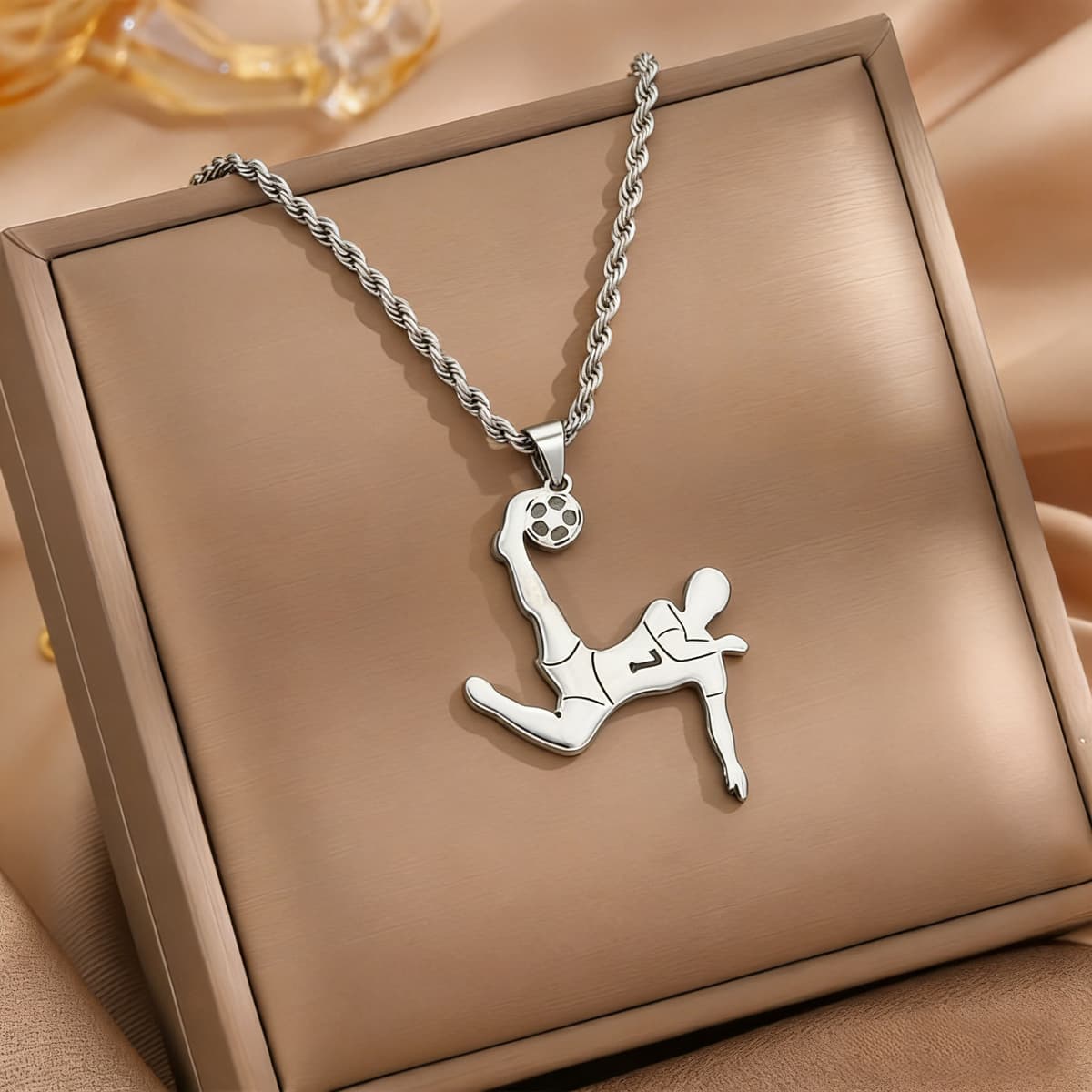 Steel No.7 Bicycle Kick FIFA World Cup 2026 Crystal Pendant Necklace — front view