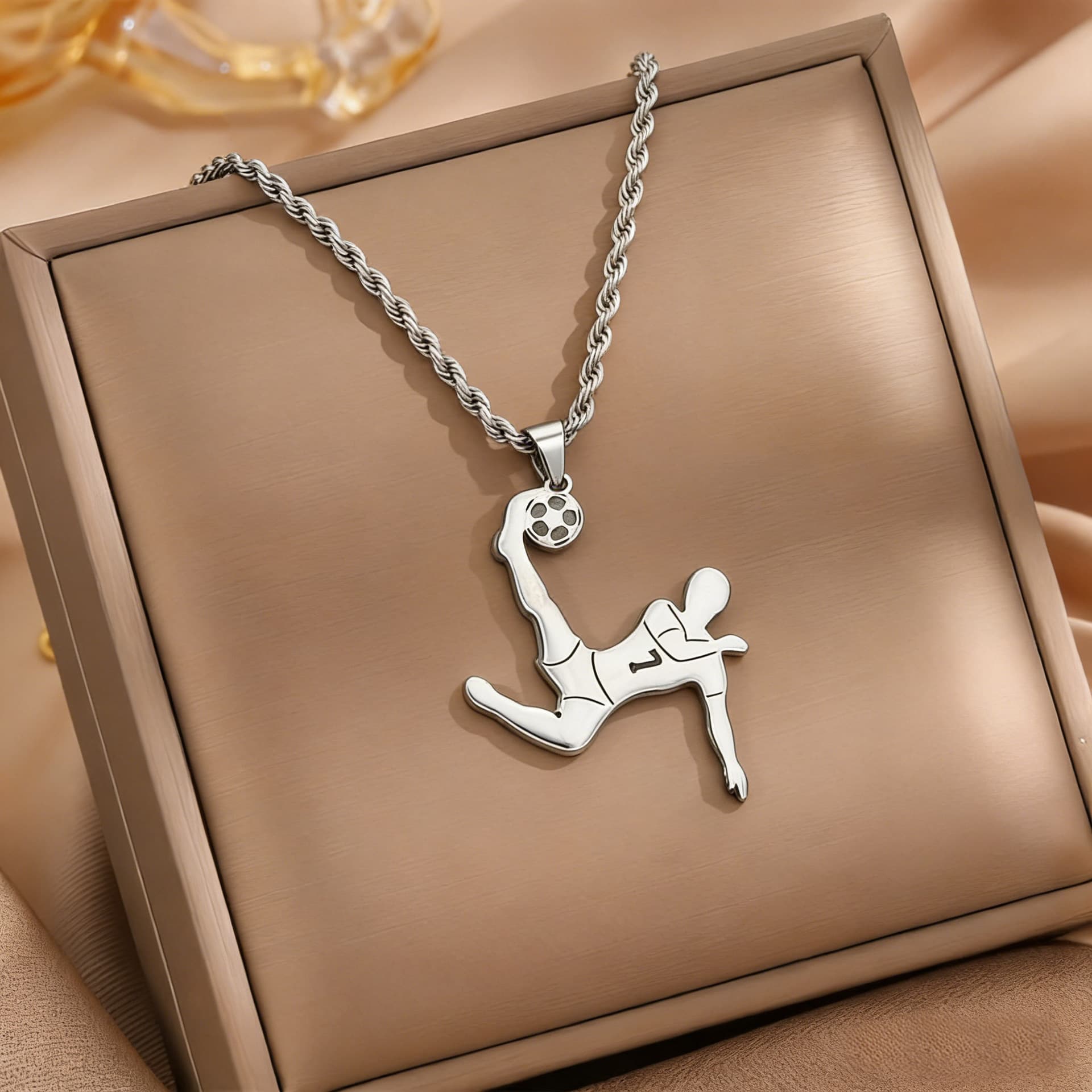 Steel No.7 Bicycle Kick FIFA World Cup 2026 Crystal Pendant Necklace — Necklace pendants from Mowey Studio
