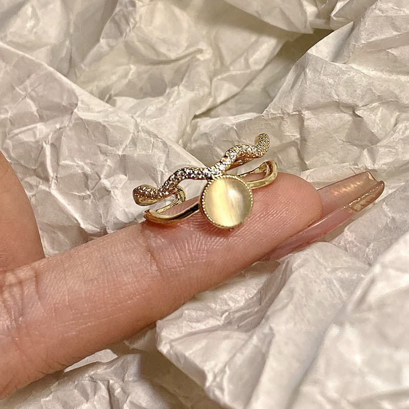 Gold Cat Eye Serpent Wrap Open Ring — front view