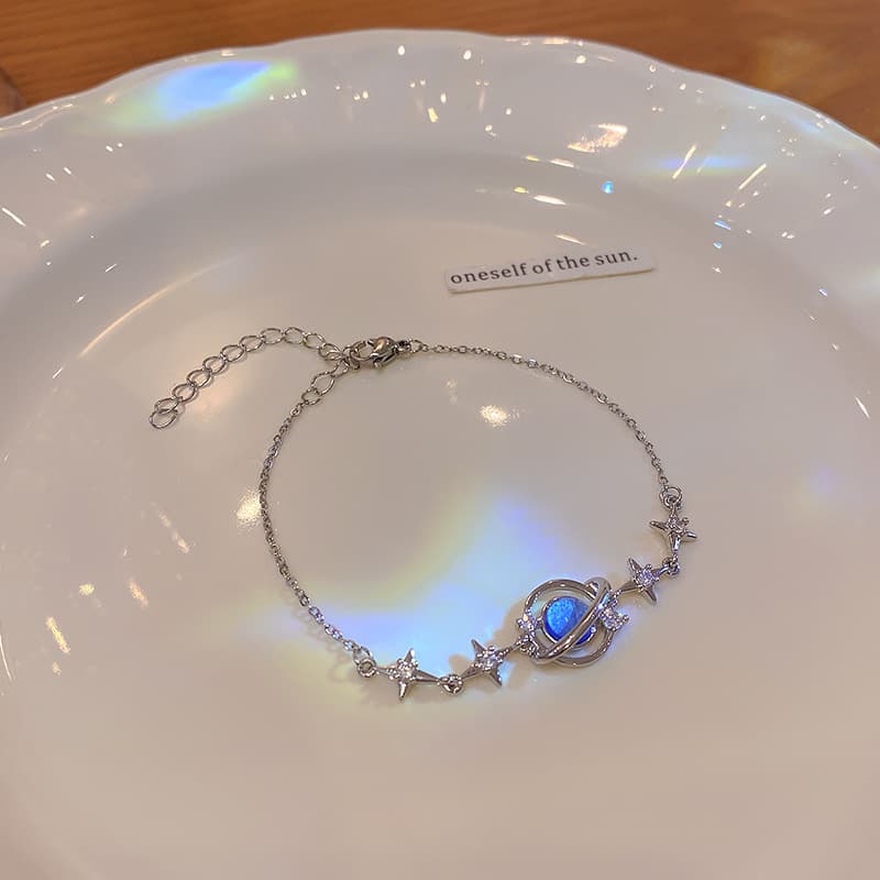 Silver Blue Planet Star Charm Chain Bracelet — Bracelet charms from Mowey Studio