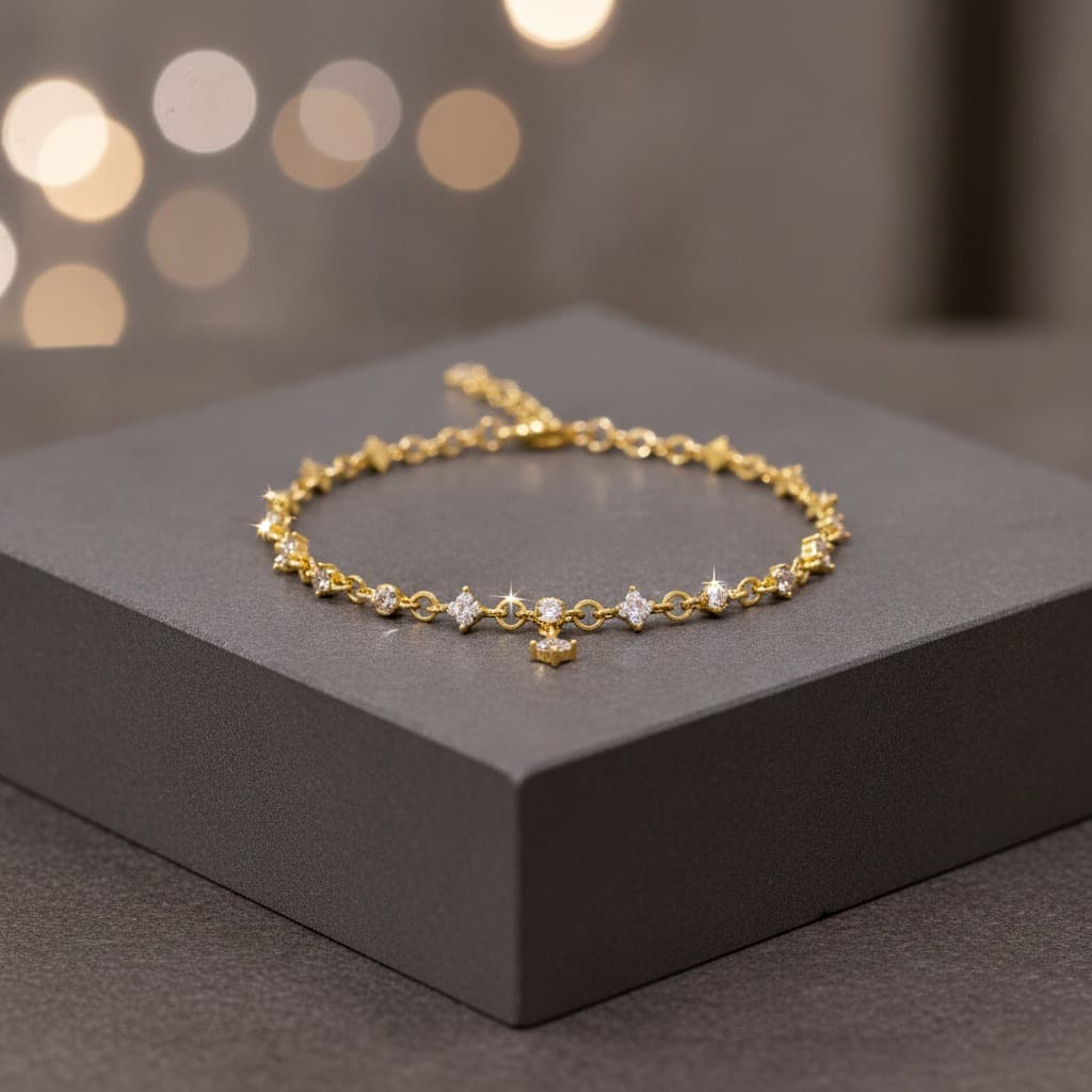 Gold Zircon Star Cluster Charm Chain Bracelet — view 2