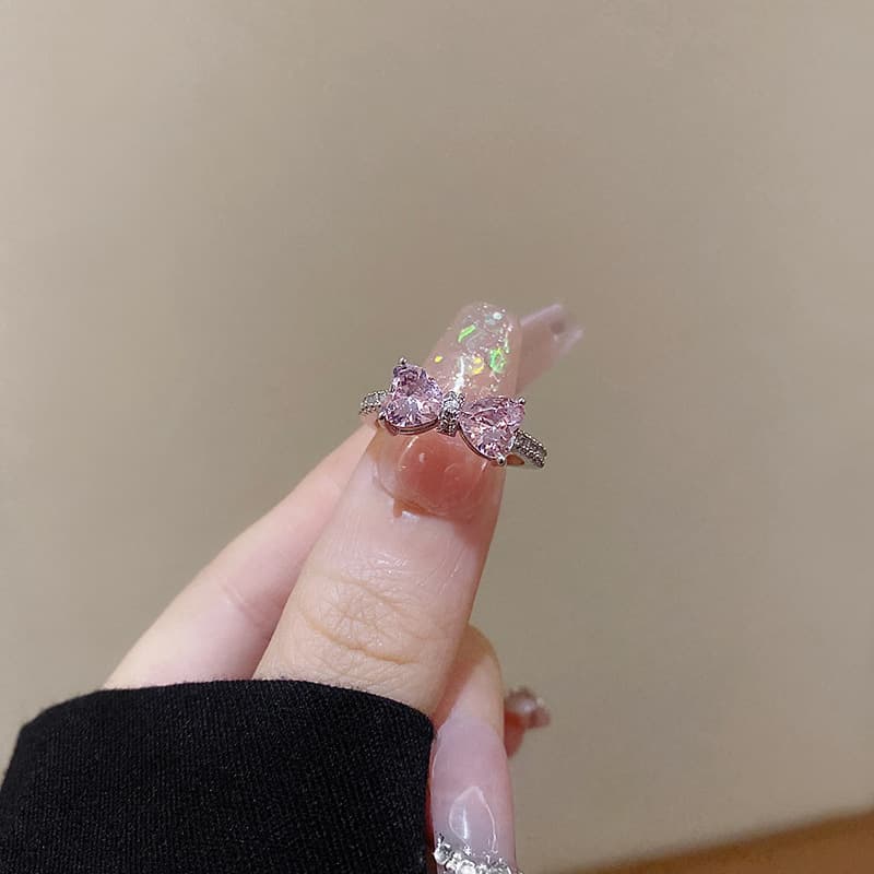 Silver Pink Heart Crystal Cluster Ring — Ring crystals from Mowey Studio