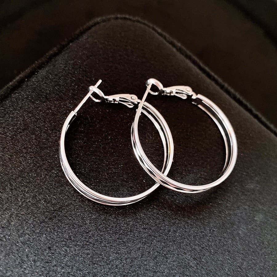 Silver Slim Double-Wire Circle Hoop Earring — front view
