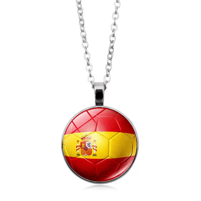 Spain Flag Football FIFA World Cup 2026 Pendant Necklace — front view