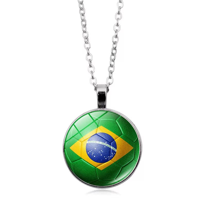 Brazil Flag Football FIFA World Cup 2026 Pendant Necklace — front view