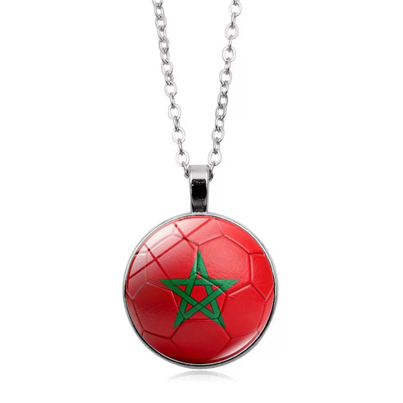 Morocco Flag Football FIFA World Cup 2026 Pendant Necklace — front view