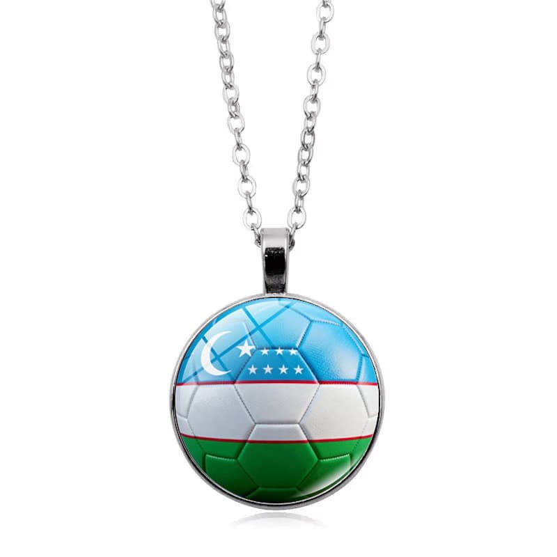 Uzbekistan Flag Football FIFA World Cup 2026 Pendant Necklace — front view