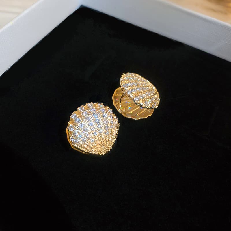 Gold Crystal Shell Pearl Clip-on Earring — Earring pearls from Mowey Studio