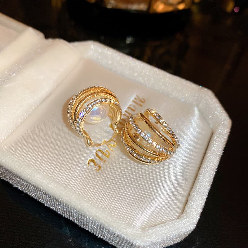 Gold Multi-Row Crystal Pearl Clip-on Earring — Earring pearls from Mowey Studio