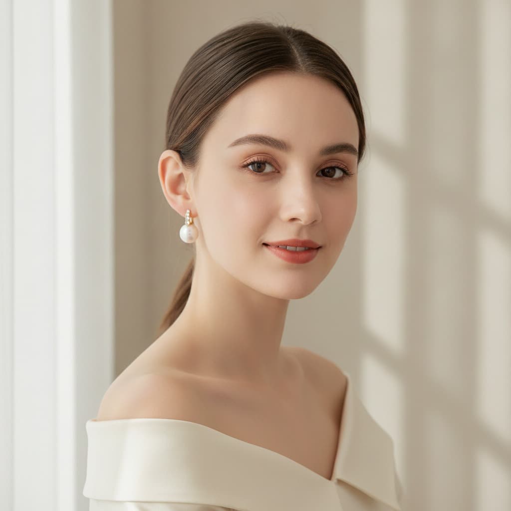 Ivory Crystal Drop Pearl Clip-on Earring — view 3