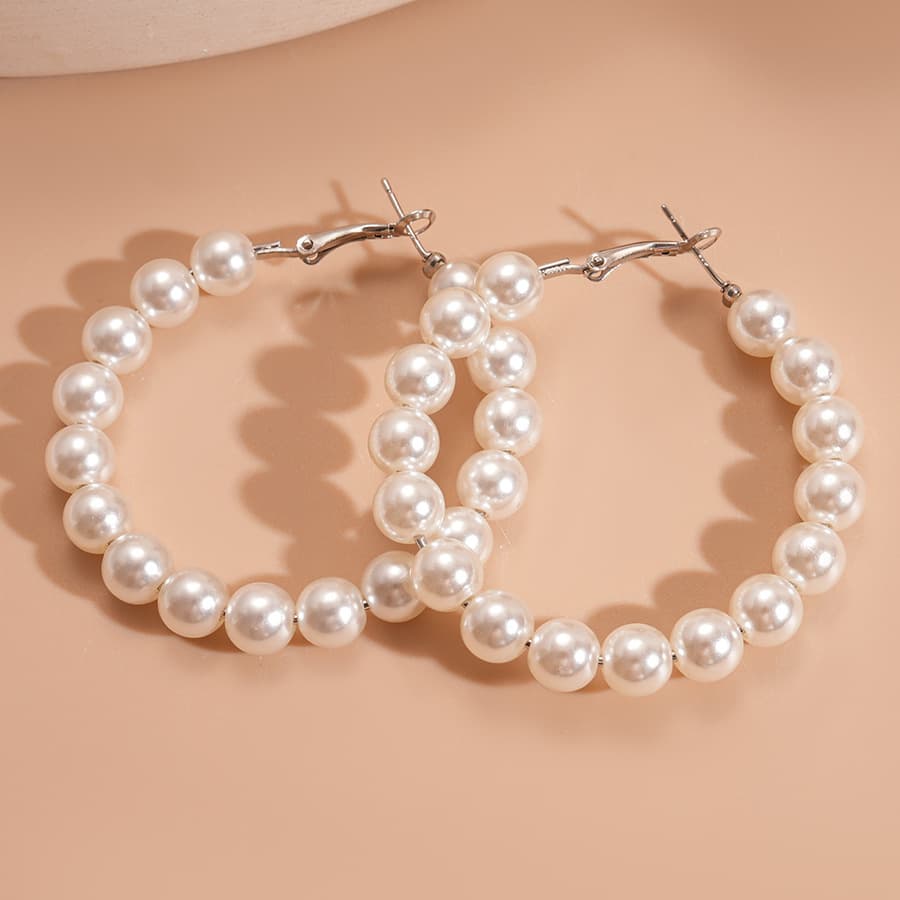 Silver Large Hoop Pearl Clip-on Earring — Earring pearls from Mowey Studio