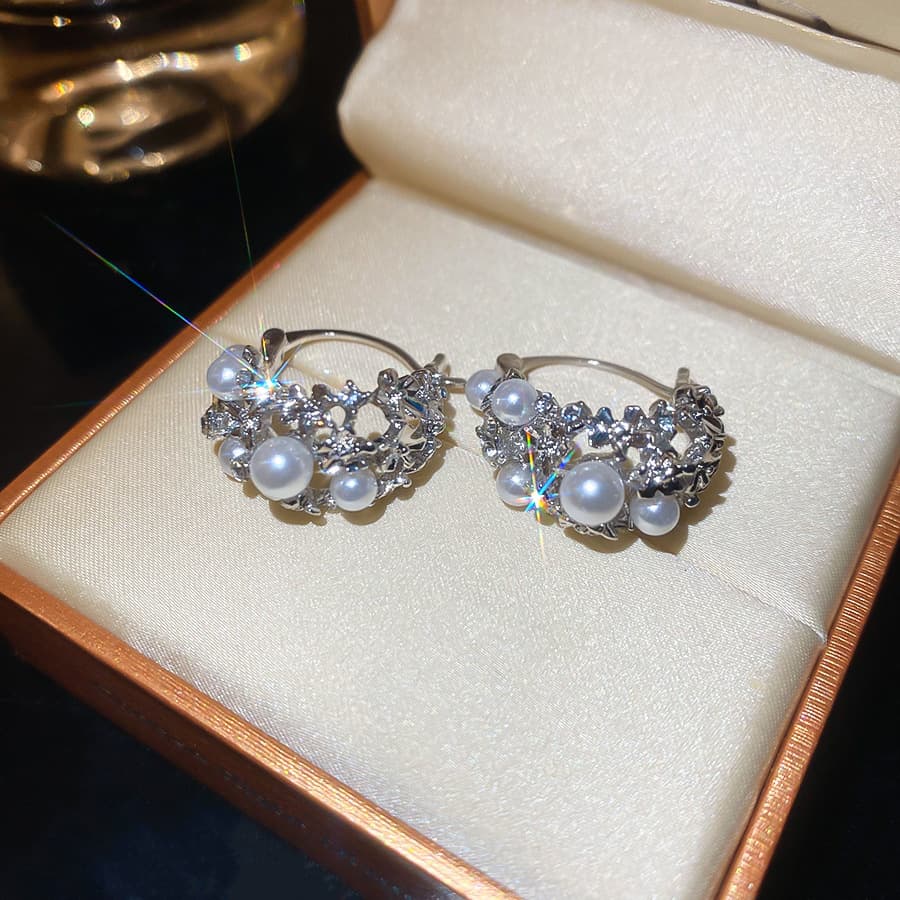 Silver Crystal Wreath Pearl Clip-on Earring — Earring pearls from Mowey Studio