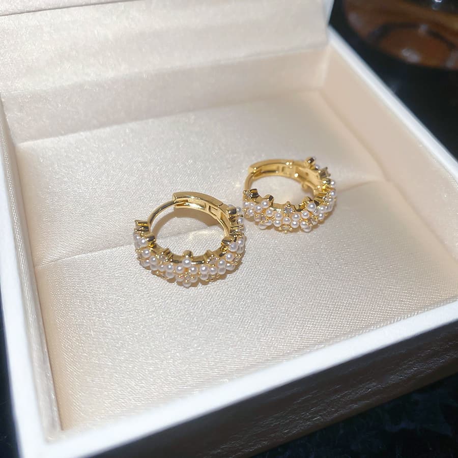 Gold Double-Row Seed Pearl Clip-on Earring — Earring pearls from Mowey Studio