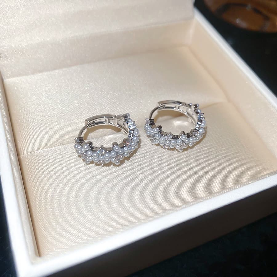 Silver Double-Row Seed Pearl Clip-on Earring — Earring pearls from Mowey Studio