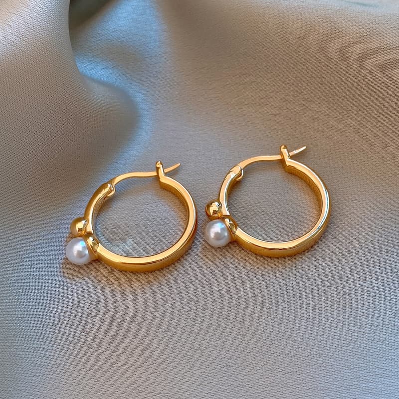 Gold Accent Hoop Pearl Clip-on Earring — Earring pearls from Mowey Studio