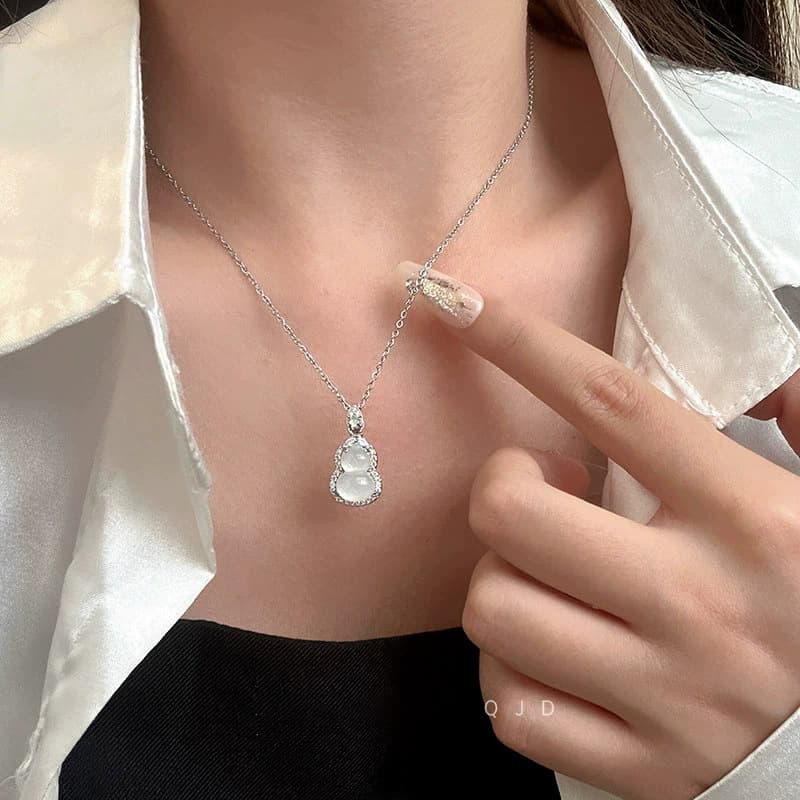 Silver Clear Gourd CZ Pendant Necklace — front view