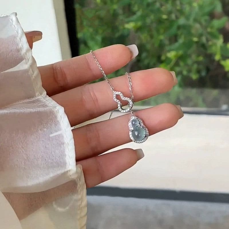 Silver Blue Gourd CZ Heart Pendant Necklace — front view
